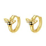 Silver Gold Plated Bee Hoop Earrings 