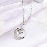 925 Sterling Silver Cubic Zirconia Crescent Moon Star Pendant Necklace