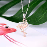 Flamingo Crystal Heart Pendant Necklace 925 Sterling Silver Cubic Zirconia Christmas Birthday Graduation Delicate Gift Jewelry for Women Girls