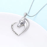 Sterling Silver Forever Love Animal Horse Heart Pendant Necklace for Women Girlfriend Daughter Graduation Gift