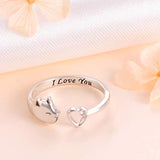 S925 Sterling Silver Adjustable Cat and Heart Rings Jewelry Gift for Women
