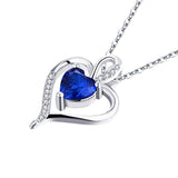 925 Sterling Silver Cubic Zirconia Heart Pendant Necklace with September Blue Sapphire Birthstone