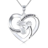 silver Love Heart Hand In Hand Pendant Necklace
