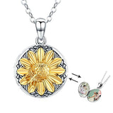 Silver Sunflower Locket Necklace