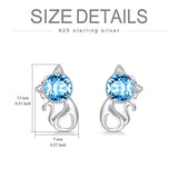 925 Sterling Silver Cute Cat  Animal Stud Earrings with Crystals For Women