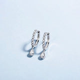 White Gold Plated 925 Sterling Silver CZ Cubic Zirconia Pear Drop Dangle Drop Small Hoop Earrings For Women Girls