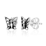 925 Oxidized Sterling Silver Little Butterfly 8 mm Post Stud Earrings