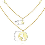 14K Gold Plated Over Sterling Silver Layered Choker Necklace Disc World Map  Star Pendant Necklaces for Women