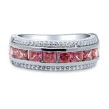 Rhodium Plated Sterling Silver Anniversary Wedding Half Eternity Band Ring Made with Swarovski Zirconia Red Channel Set