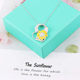 925 Sterling Silver Sunflower Love Heart Pendant Necklace Jewelry - You are My Sunshine Sunflower Pendant Necklace for Women Girls