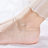 Double Chain with Lightning Anklet 925 Sterling Silver plated Platinum Anklet Adjustable Foot Chain for Women
