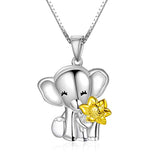 Silver Elephant Sunflower Pendant Necklace