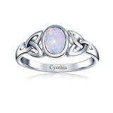 Celtic Trinity Knot Triquetra Rainbow Moonstone Ring For Women For Teen 1MM Band 925 Sterling Silver June Birthstone