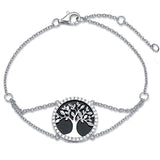 Sterling Silver Tree Of Life Bracelet Minimalist Natural Onyx/Cubic Zirconia CZ Charm Chain Bracelet Jewelry Gifts Gifts For Women