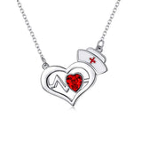  Silver Nurse Hat Charm with EKG Heartbeat Heart Necklace