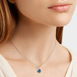 14K Solid White Gold  Genuine Natural London Blue Topaz Solitaire Pendant Necklace November Birthstone Fine Jewelry Gifts