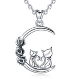  Silver Cat on moom with Flower Pendant