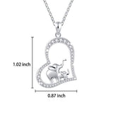 S925 Sterling Silver Lucky Elephant Love Heart Mother and Daughter Necklace for Women