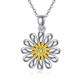 Silver Yellow Zircon Fashion Sunflower Pendants Necklace