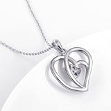 925 Sterling Silver mother and daughter forever love Cubic Zirconia Love Heart Necklace for Women