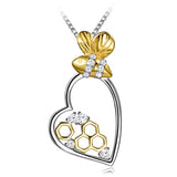 Silver CZ Bee My Love Heart Necklace Pendant 
