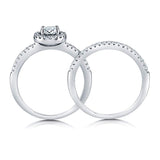 Rhodium Plated Sterling Silver Halo Promise Engagement Wedding Ring Set Made with Swarovski Zirconia Round