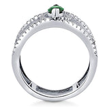 Rhodium Plated Sterling Silver Green Cubic Zirconia CZ Open Bar Fashion Right Hand Ring