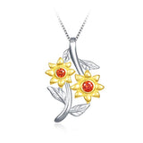 Silver Heart Sunflower Necklace Pendant