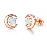 Silver Opal Star&Moon Stud Earrings