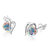 Sterling Silver  Aurore Boreale Heart Crystal Stud Earrings for Women & Girls, Swarovski Element Dainty Love Knot Ear Stud Jewelry Gift for Her