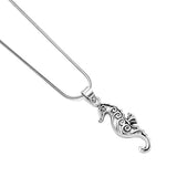 925 Oxidized Sterling Silver Sea Horse Filigree Animal Pendant Necklace, 18 inches