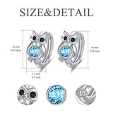 925 Sterling Silver Owl Hoop Earrings with Blue Crystals, Owl Jewelry Birthday Gifts for Women Her Daughter