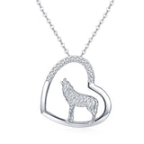 Silver Wolf Animal Jewelry Heart Pendant Necklace