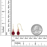 14K Gold Oval Red Created Ruby and Vivid Pink Created Moissanite  Dangle Drop Earrings