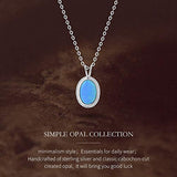 Sterling Silver Created Blue Opal Oval Dainty Delicate Necklace October Birthstone Fine Jewelry for Women 16