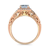 Rose Gold Plated Sterling Silver Round Cubic Zirconia CZ Art Deco Halo Milgrain Engagement Ring
