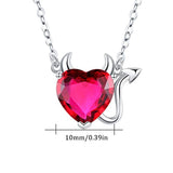 925 Sterling Silver Red horns and tail Necklace for Women Heart Pendant CZ Halloween Necklace