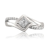 14k White Gold Princess-cut & Natural Diamond Set Engagement Ring (1/4 cttw, I-J, I1-I2)