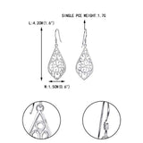 Women's 925 Sterling Silver Vintage Floral Hollow Filigree Diamond-Shape Hook Earrings