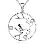 925 Sterling Silver Cubic Zirconia Hummingbird Flying in Twig Pendant Necklace