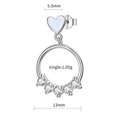 925 Sterling Silver  White Opal  Heart CZ Dangle Drop Earrings for Women