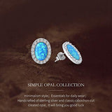 October Birthstone 925 Sterling Silver Created Blue Opal Stud Earrings Oval Gemstone Cubic Zirconia CZ Danity Fine Jewelry for Women Girls