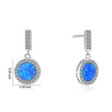 925 Sterling Silver Blue Opal Dangle Drop Earrings Cubic Zirconia Prongs Halo  Birthstone Earrings for Women