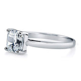 Rhodium Plated Sterling Silver Asscher Cut Cubic Zirconia CZ Solitaire Engagement Ring
