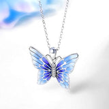 925 Sterling Silver Blue Butterfly Pendant Necklace  Epoxy Jewelry Gift for Women