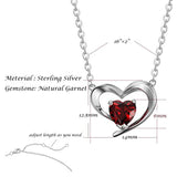 September Birthstone Sterling Silver Natural Garnet Created Emerald/Ruby/Sapphire Heart Pendant Necklace Fine Jewelry for Women 16