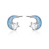 Silver  Moon Star Stud Earrings 