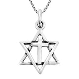 Silver Star of David & Cross Necklace
