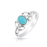Celtic Trinity Knot Triquetra Ring For Teen Band Blue Stabilized Turquoise 925 Sterling Silver Ring December Birthstone