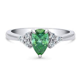 Rhodium Plated Sterling Silver Solitaire Promise Ring Made with Swarovski Zirconia Green Pear Cut